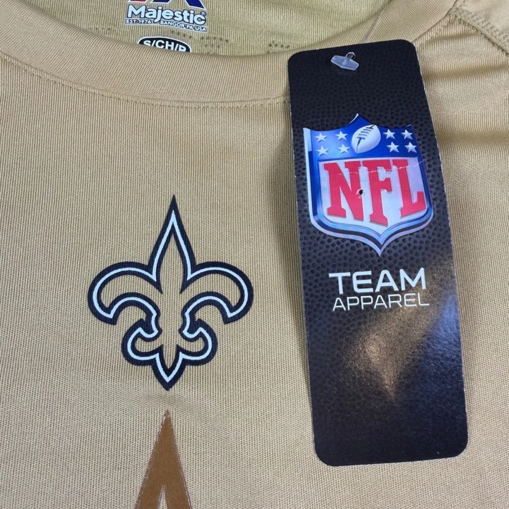 Majestic New Orleans Saints Shirt Mens Small Gold Long Sleeve Cool Base NWT - Picture 4 of 12